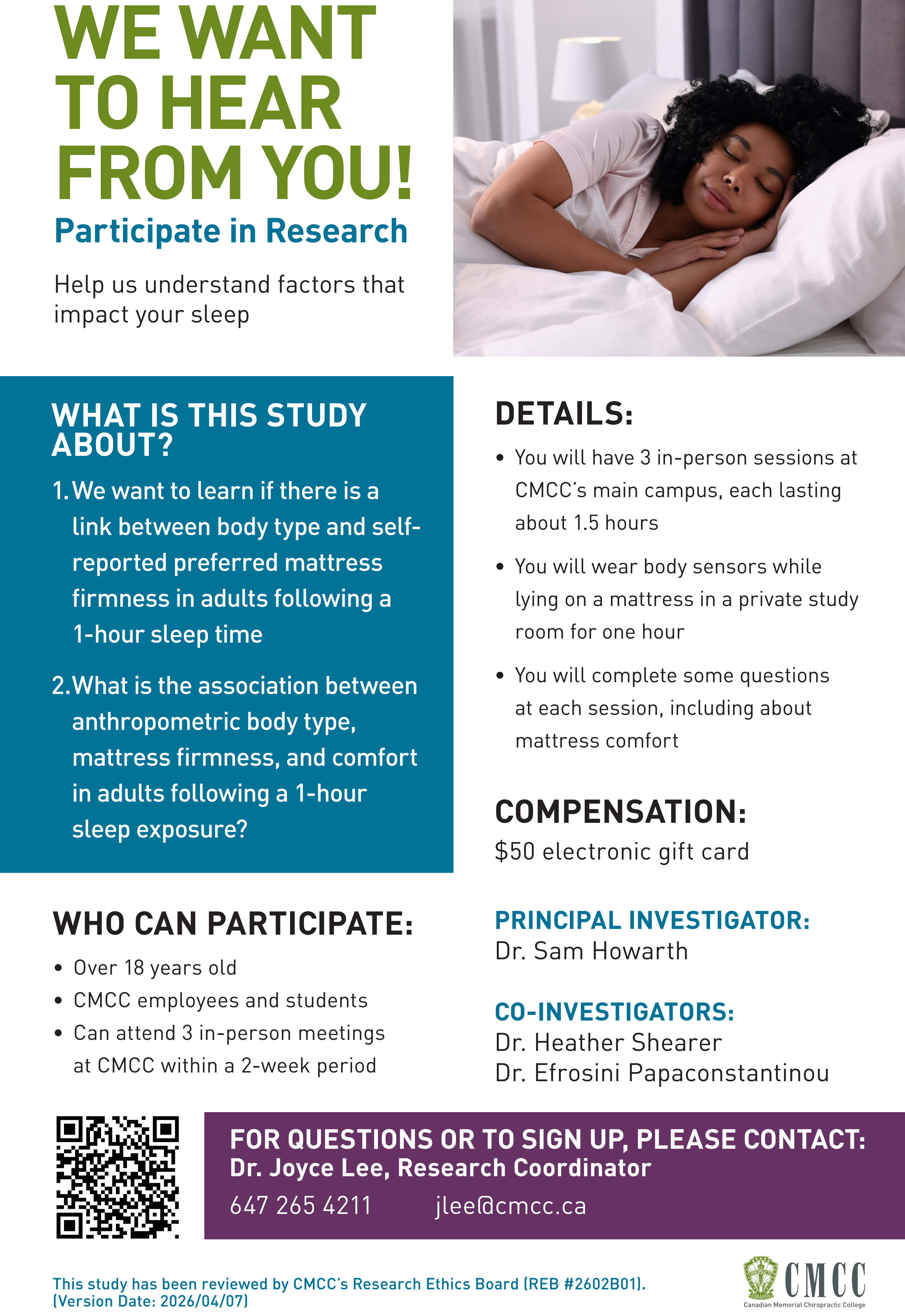 Springwall Mattress Study recruitment poster