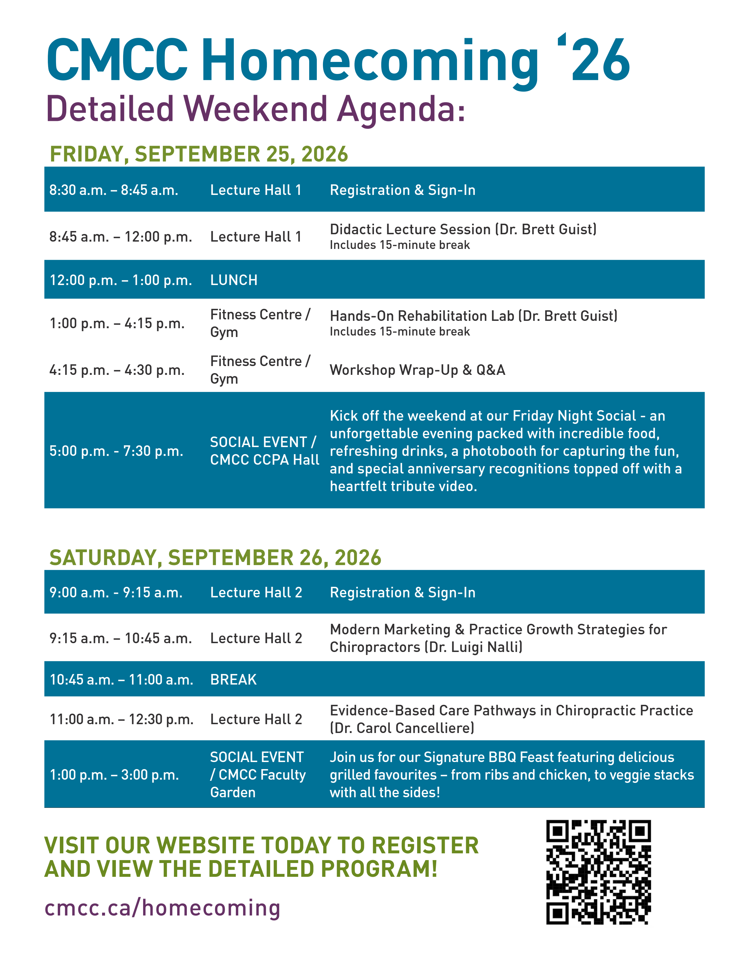 CMCC Homecoming 2026 detailed weekend agenda